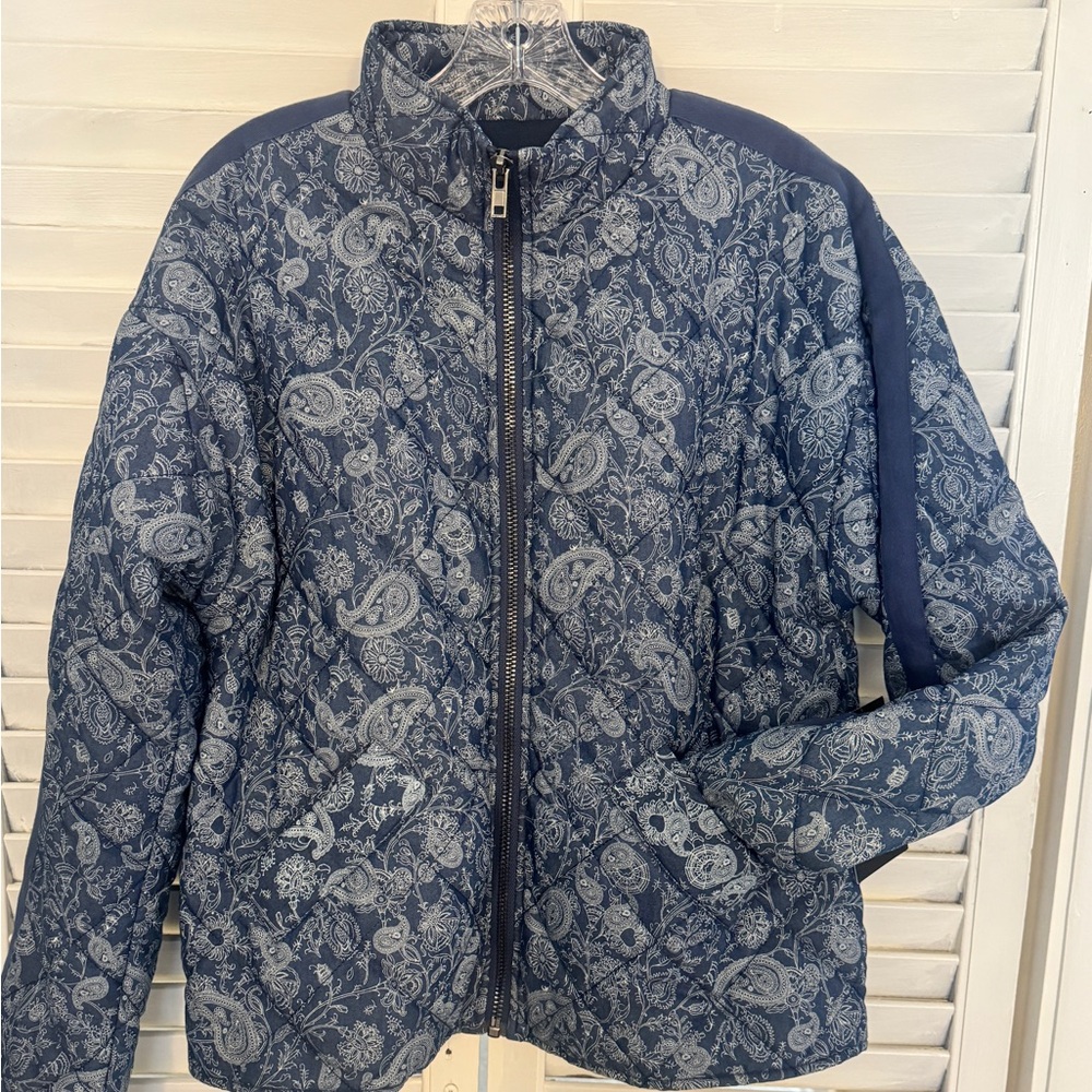 Bagatelle Collection Quilted Paisley Jacket NWT | Navy Blue Zip Front